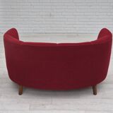 1960s, Danish 2-seater curved sofa, original red furniture fabric.
