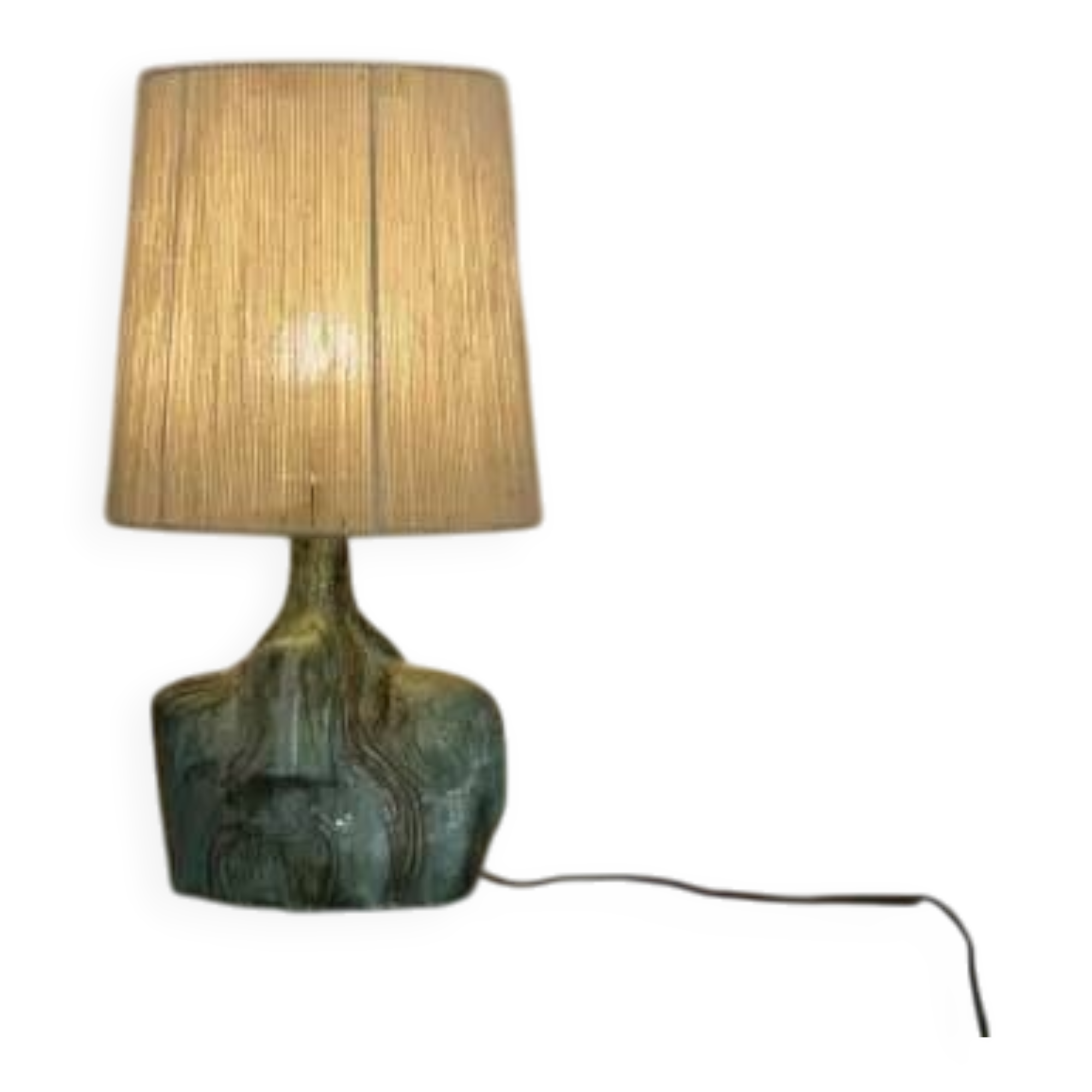 Lampe en céramique brutaliste signée avec abat-jour en lin 1950’s