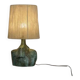 Signed Brutalist ceramic lamp with linen shade 1950s