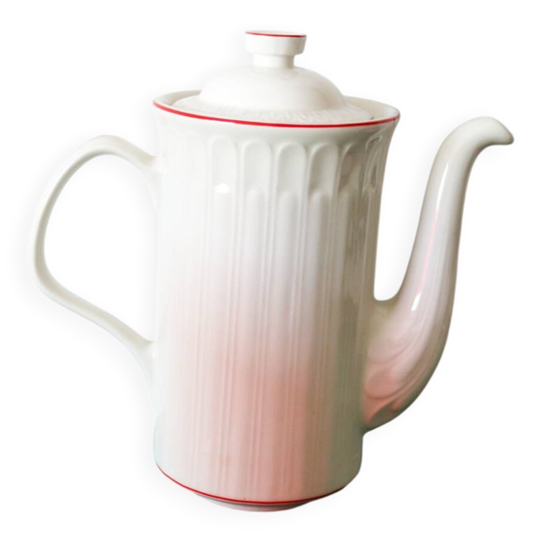 Théière / Cafetière en porcelaine blanche à filets rouges – Modèle “Ac