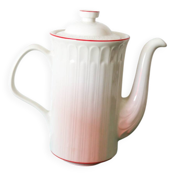 Théière / Cafetière en porcelaine blanche à filets rouges – Modèle “Ac