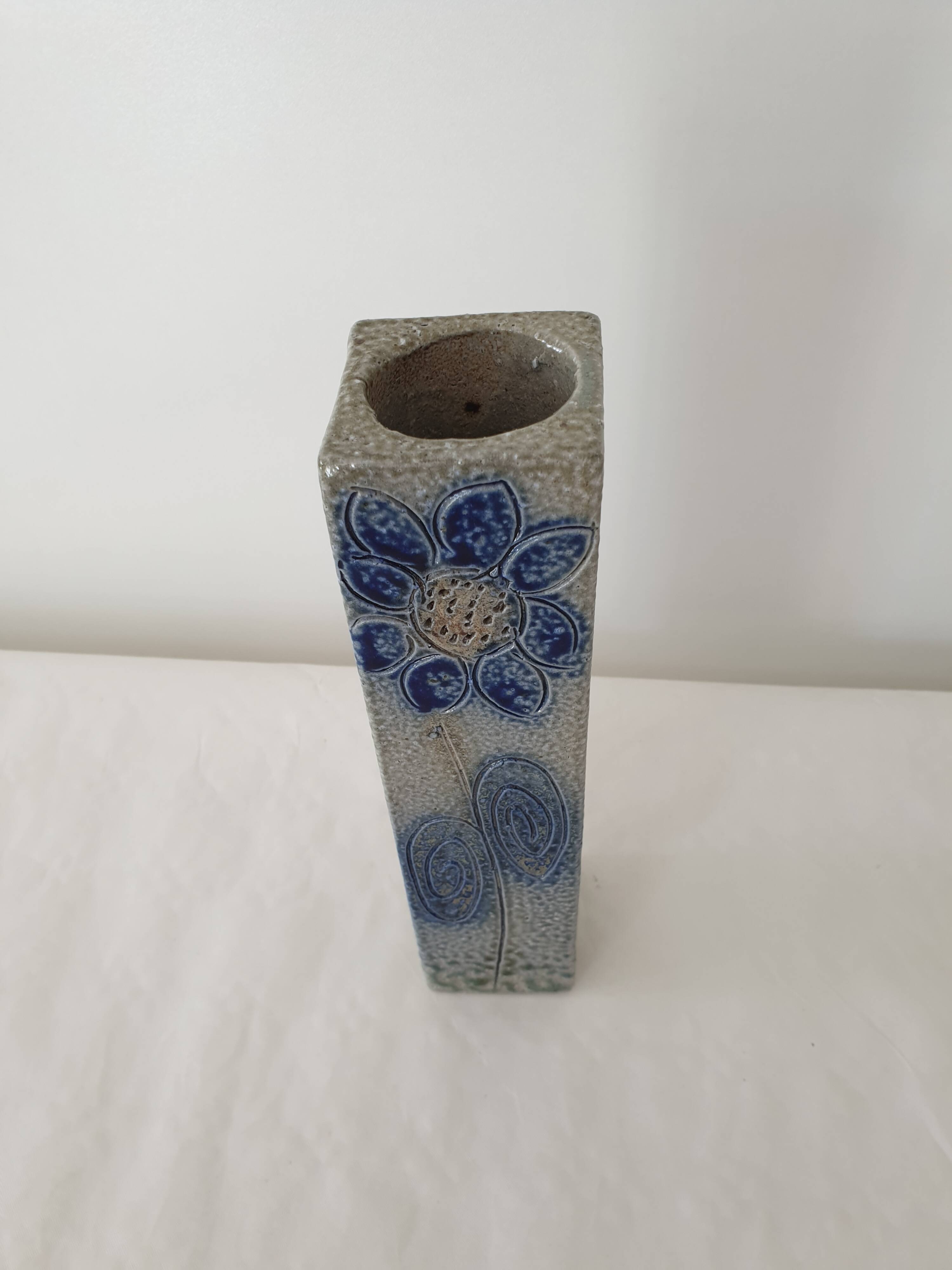 Square stoneware ceramic vase signed Jean Claude Monange