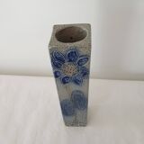 Square stoneware ceramic vase signed Jean Claude Monange