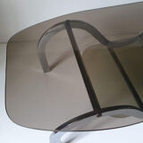 Coffee table chrome metal and smoked glass 70s