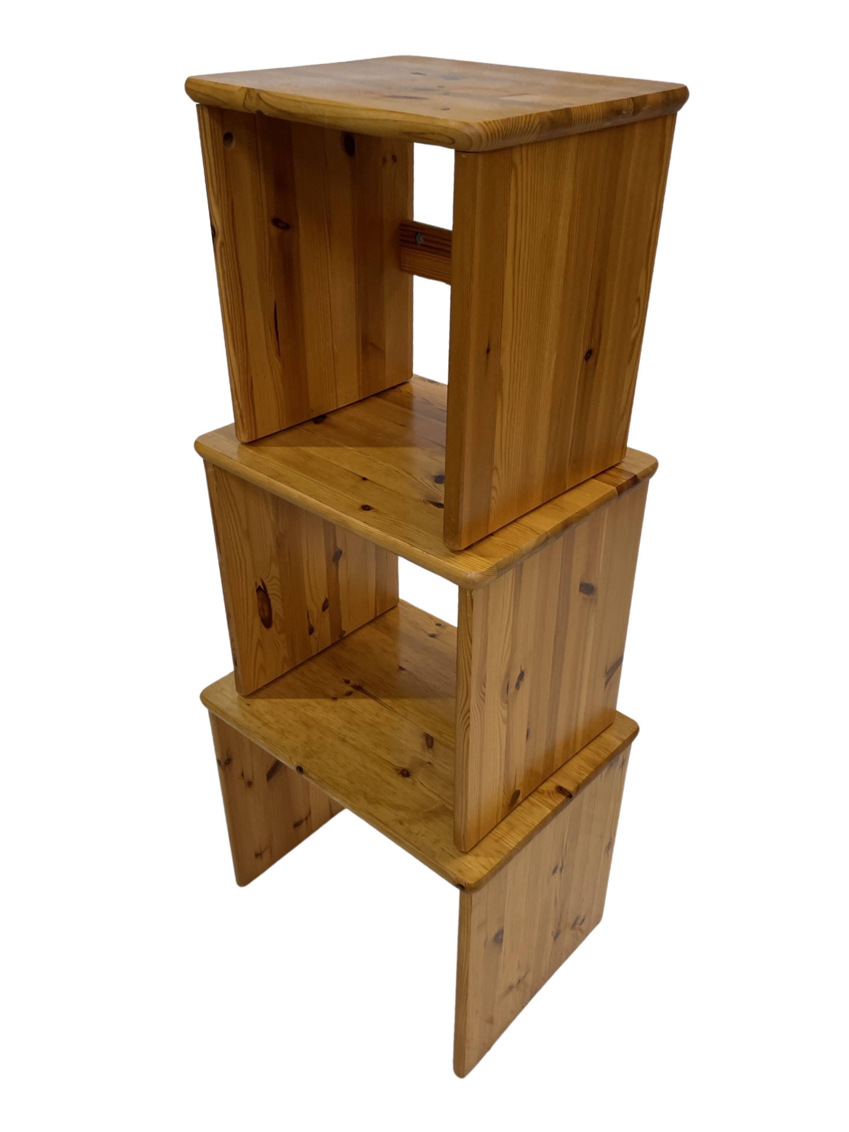 Tables gigognes vintage en bois de pin, tables d'appoint mimiset, lot de 3