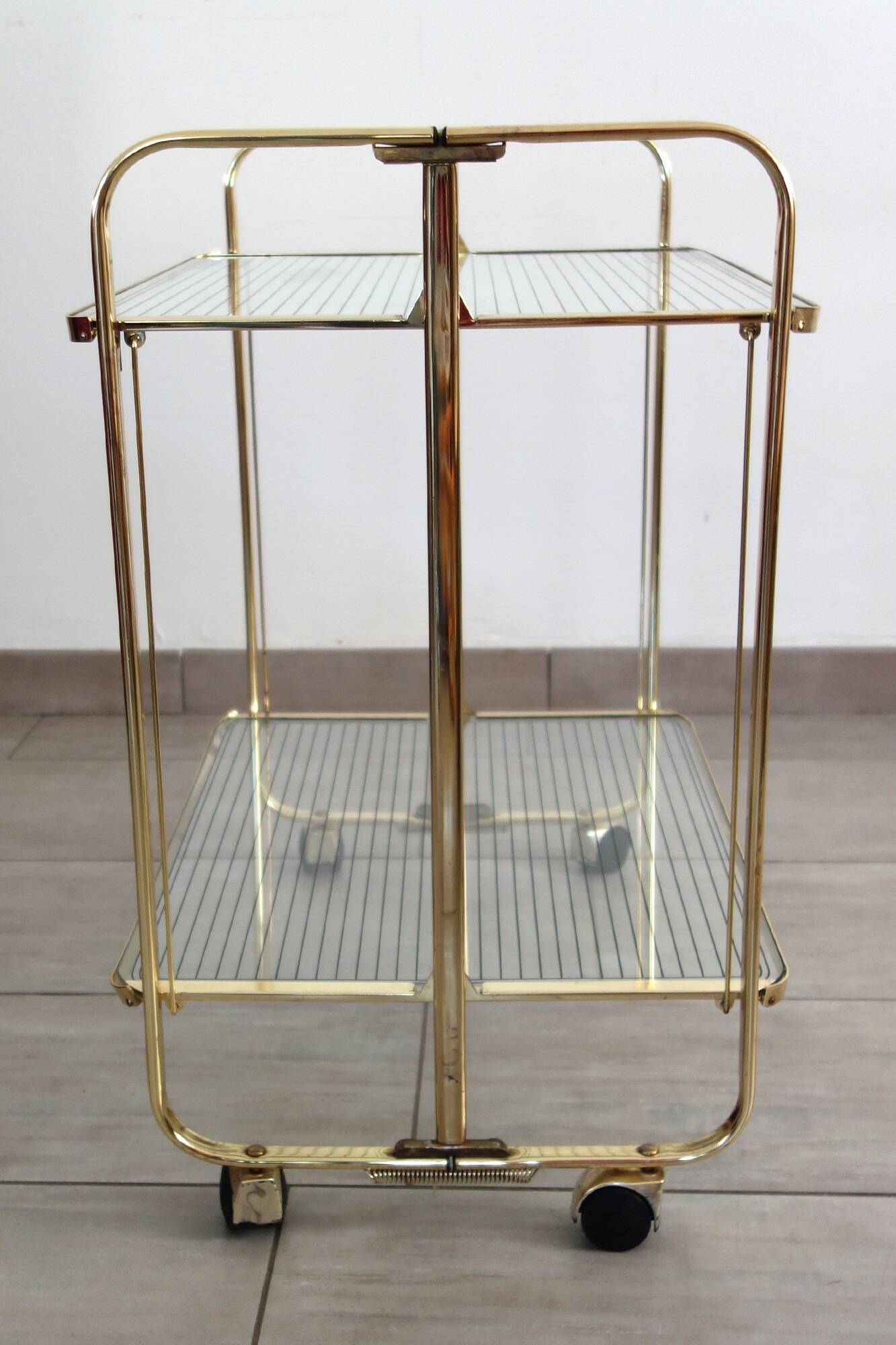 Desserte pliante métal doré et verre vintage
