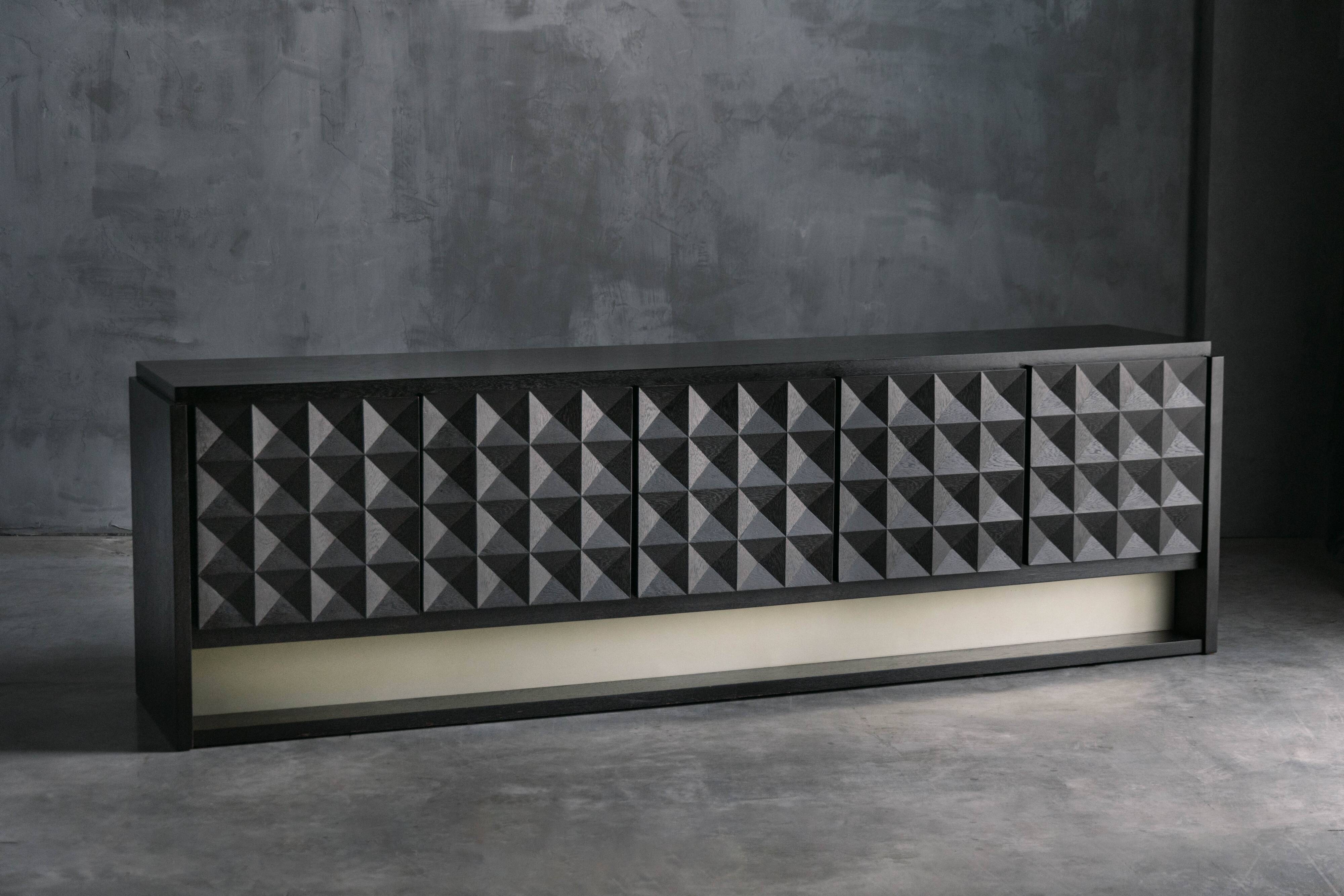 Brutalist Sideboard by De Coene in Stained Oak, Belgium, 1970s