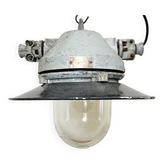 Grey cast aluminium explosion proof lamp with enameled shade, 1970s