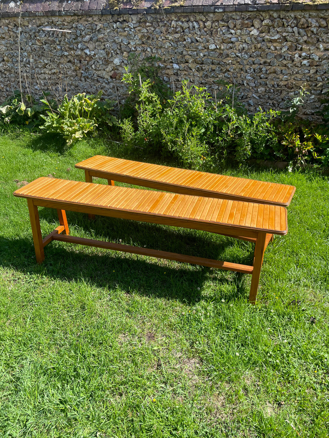 Pair of vintage 1970 pine benches