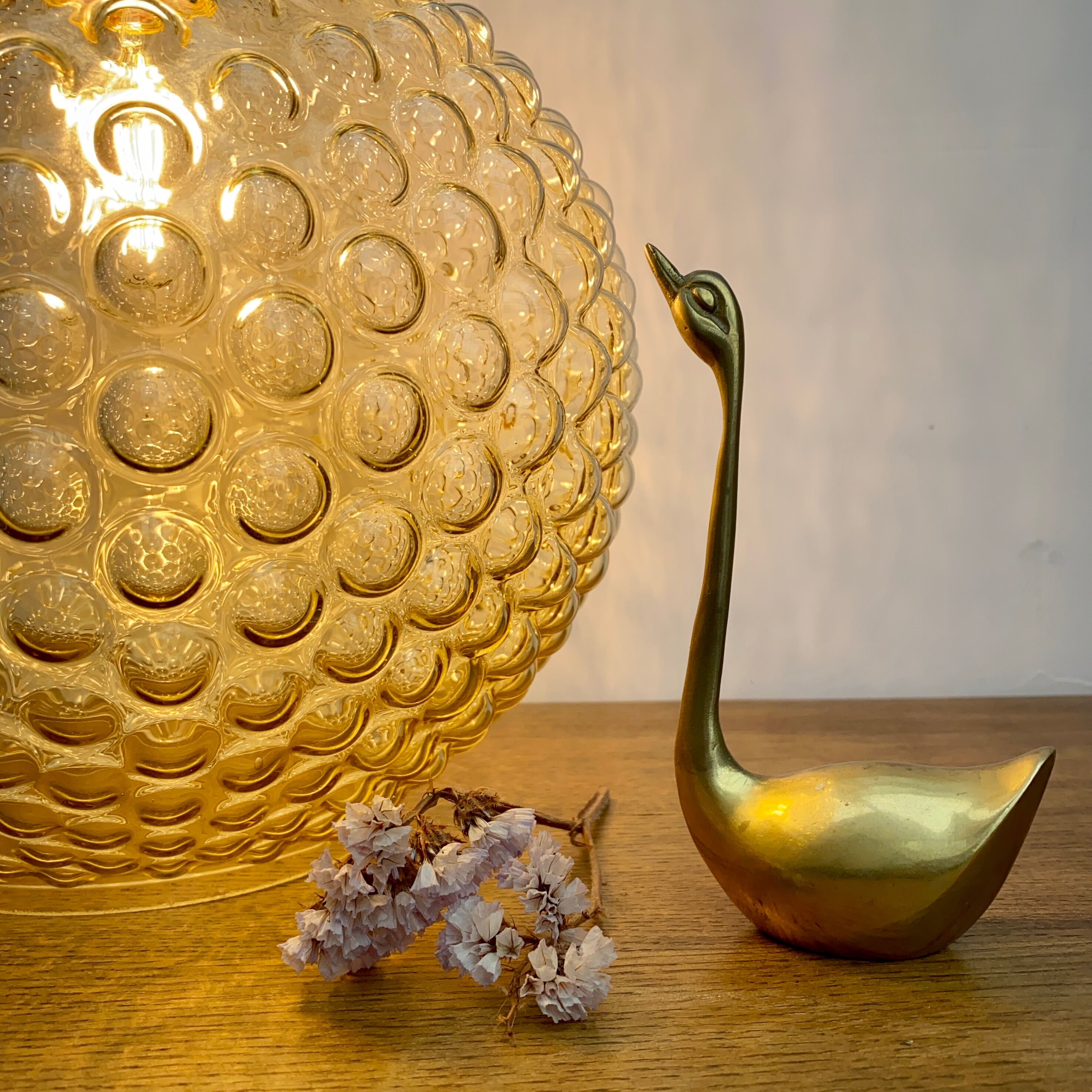 Vintage amber glass globe hanging lamp