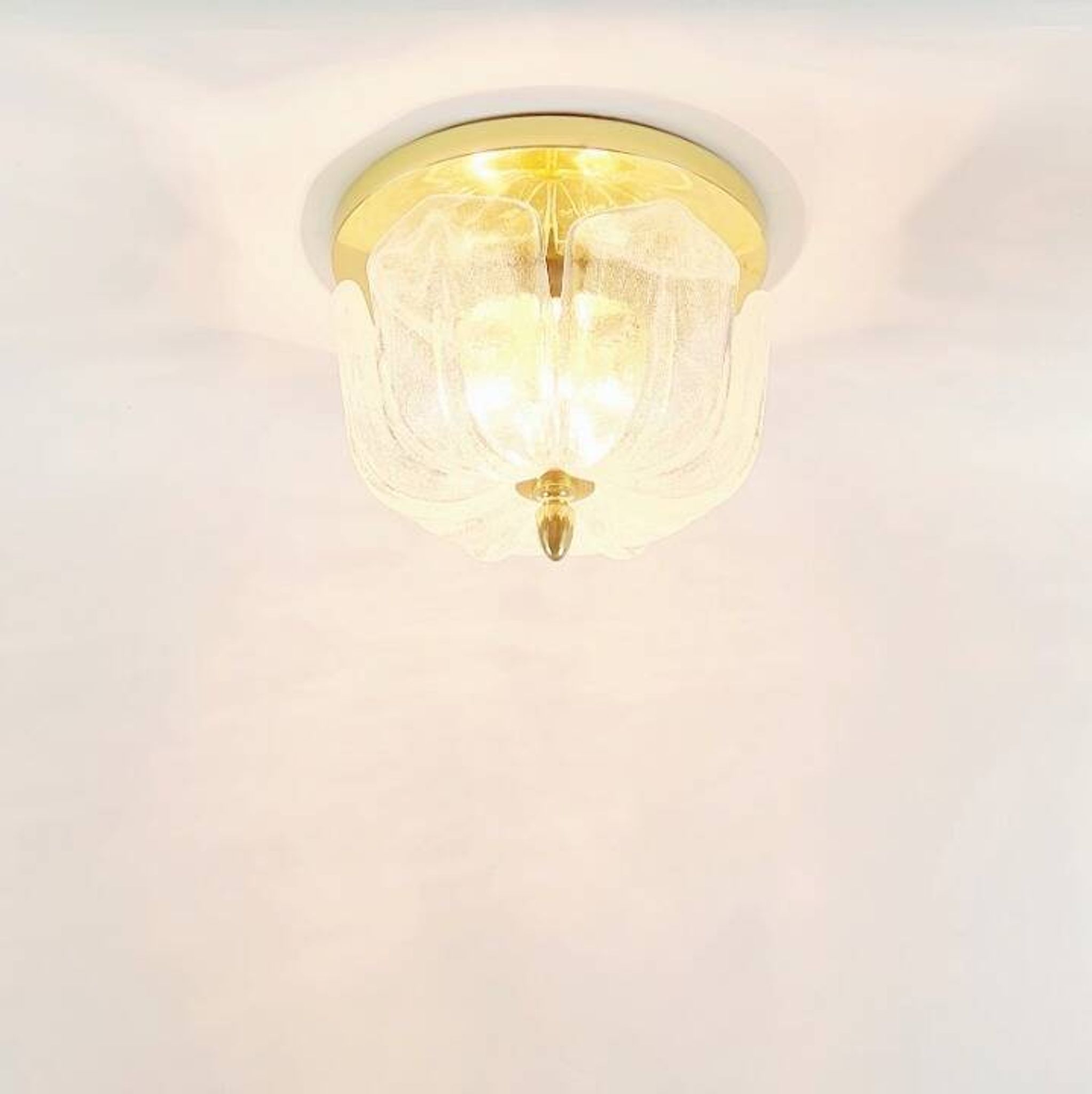 Flower shaped brass & glass flush mount from limburg, germany, 1960s