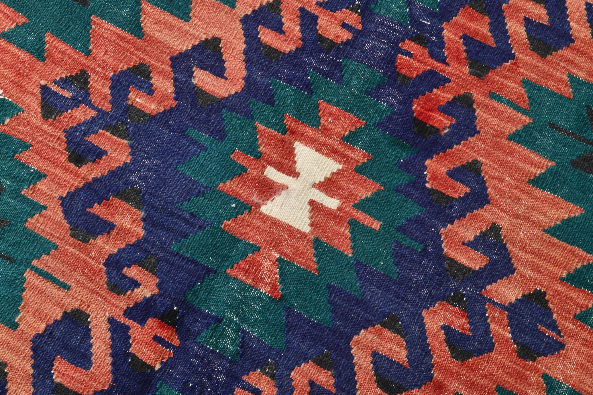 5x8 Blue & Red Geometric Style Vintage Kilim Rug, 158x238Cm