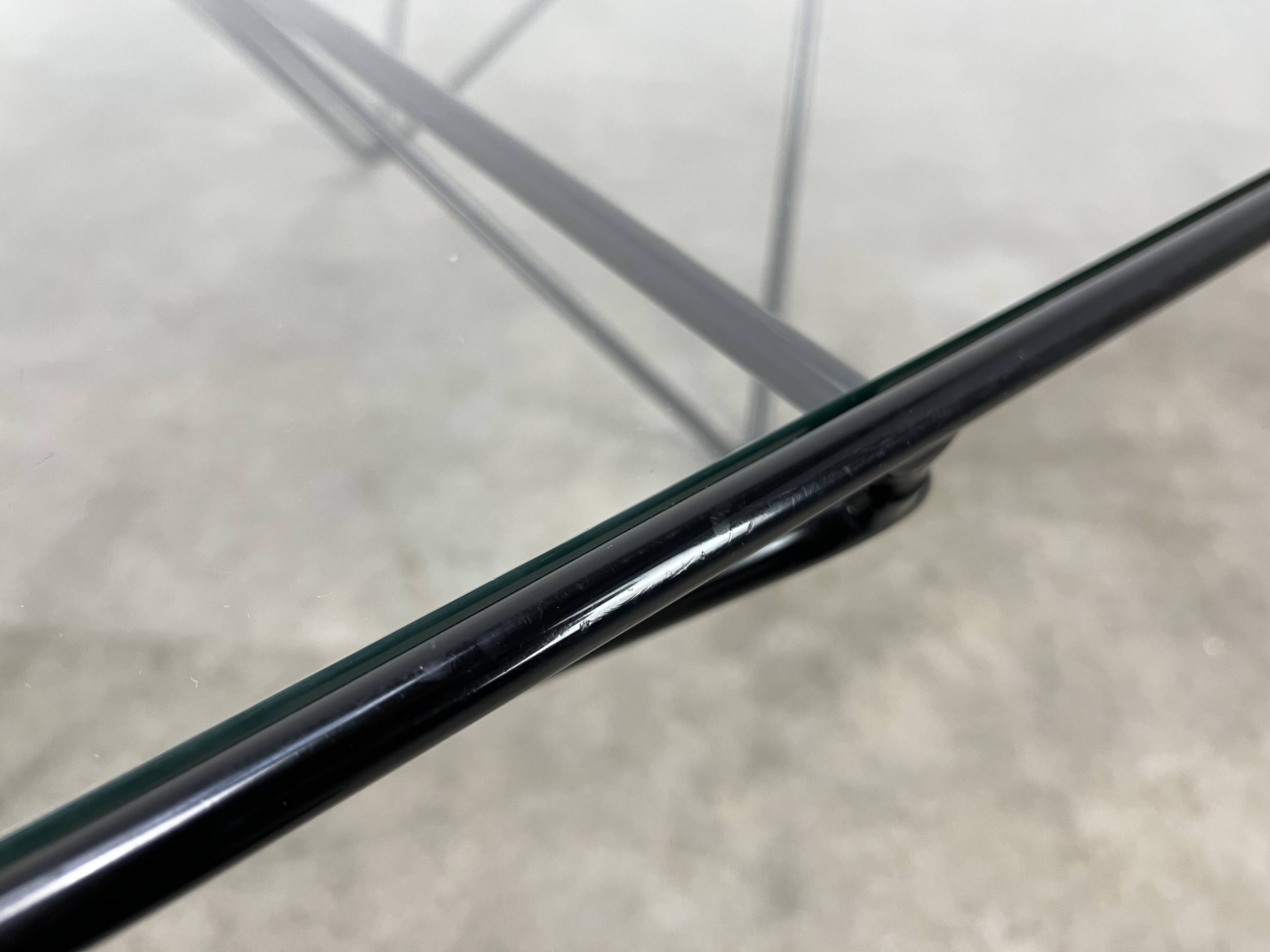 Pyramidal coffee table in steel wire and glass in the style of Piva