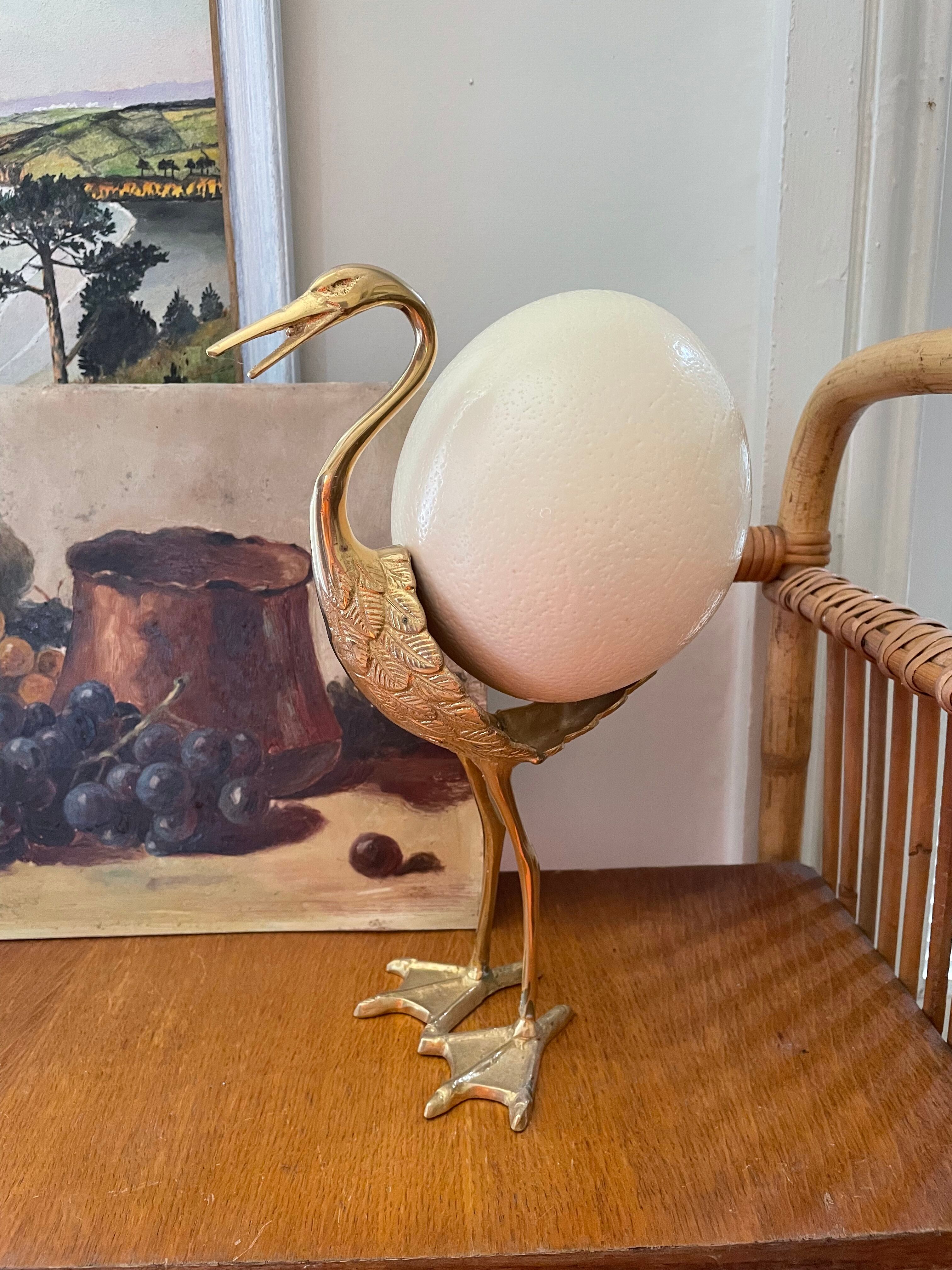 Oiseau en laiton et œuf d’autruche