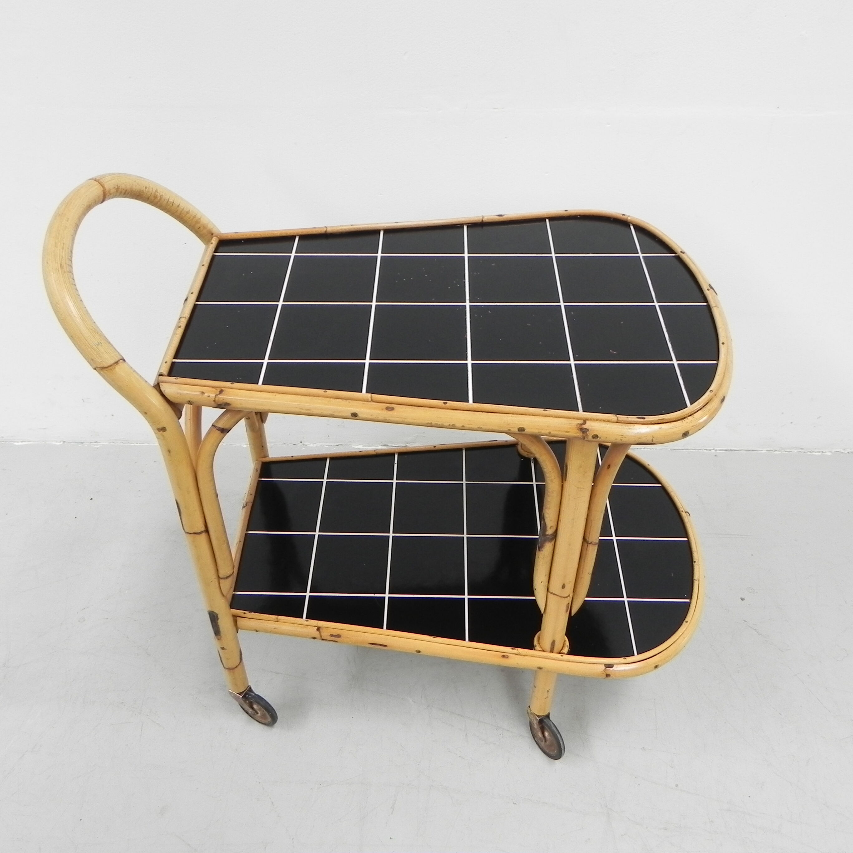 Bamboo serving trolley on castors