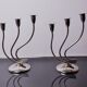 Pair of art deco candlesticks in stainless steel 3 flames, Spain, 1970