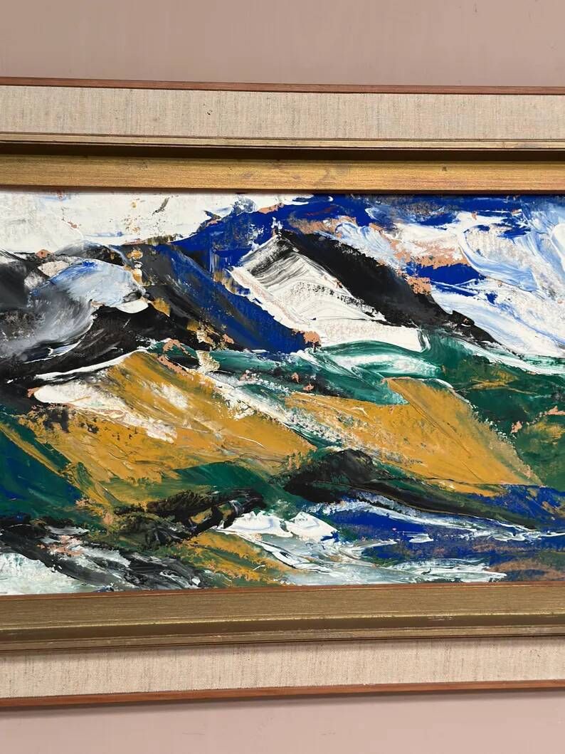 Original Swedish Oil on Cardboard – "Mountains" by Svendolf Carlsson – Signed – Vintage and Framed – 70 × 45 cm (27.6" × 17.7")
