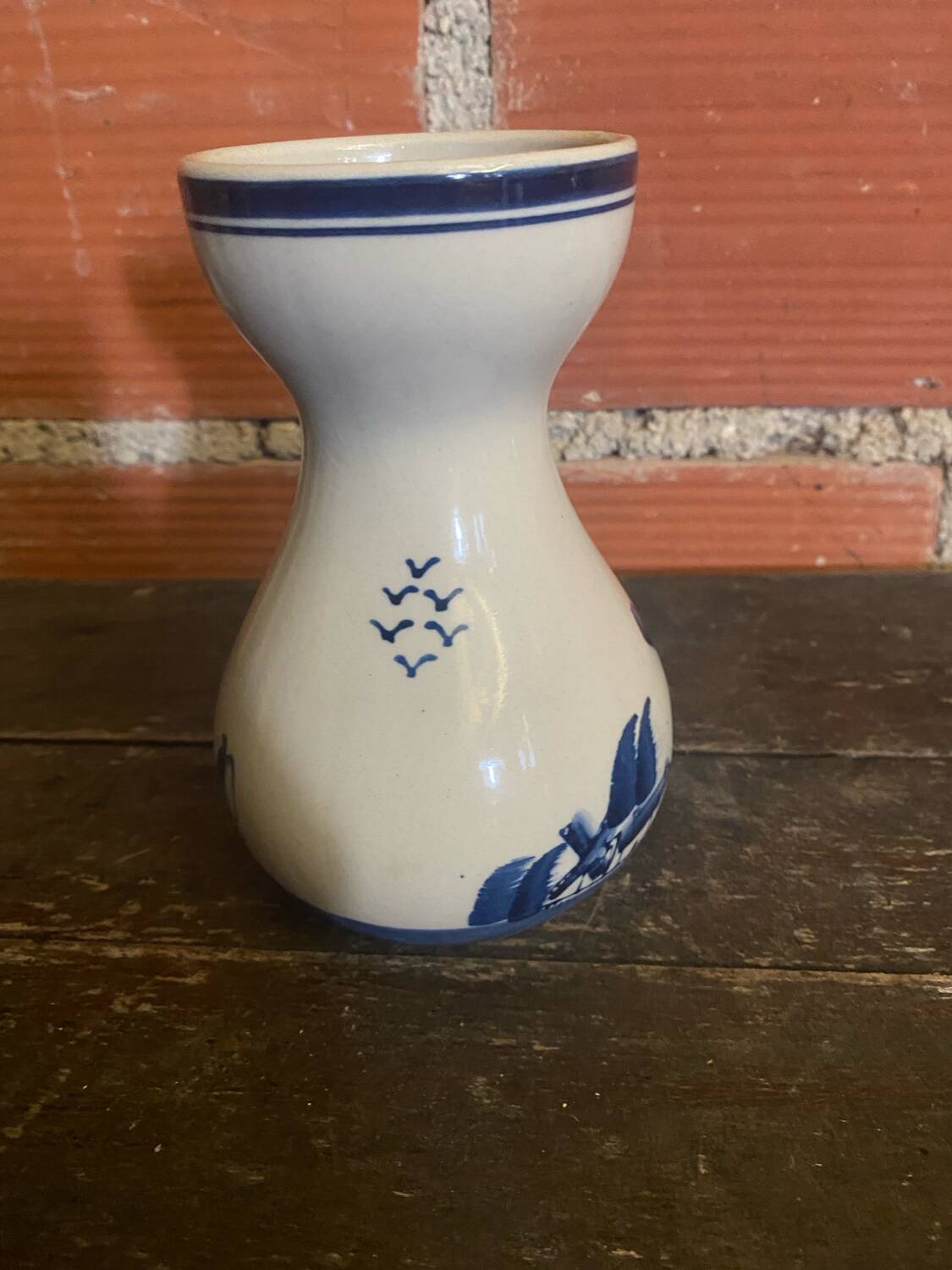 Antique DELFT Vase White Ceramic Blue Decor Vintage Mill #D573