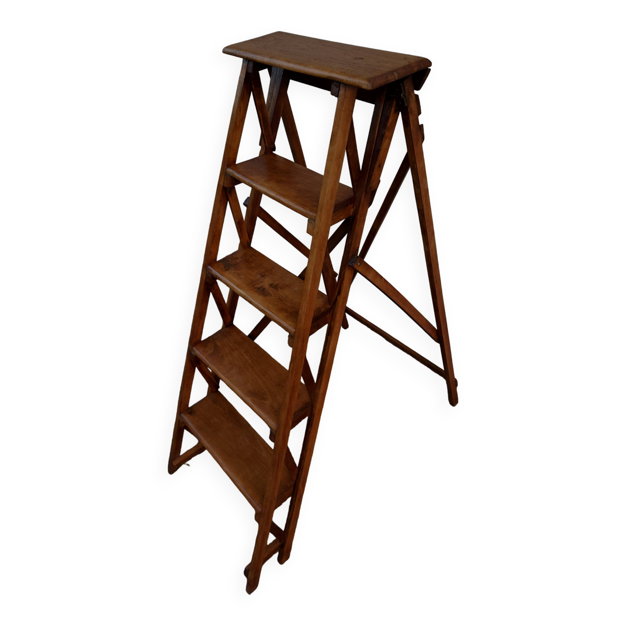 Old and very beautiful restored wooden stepladder 1920/40
