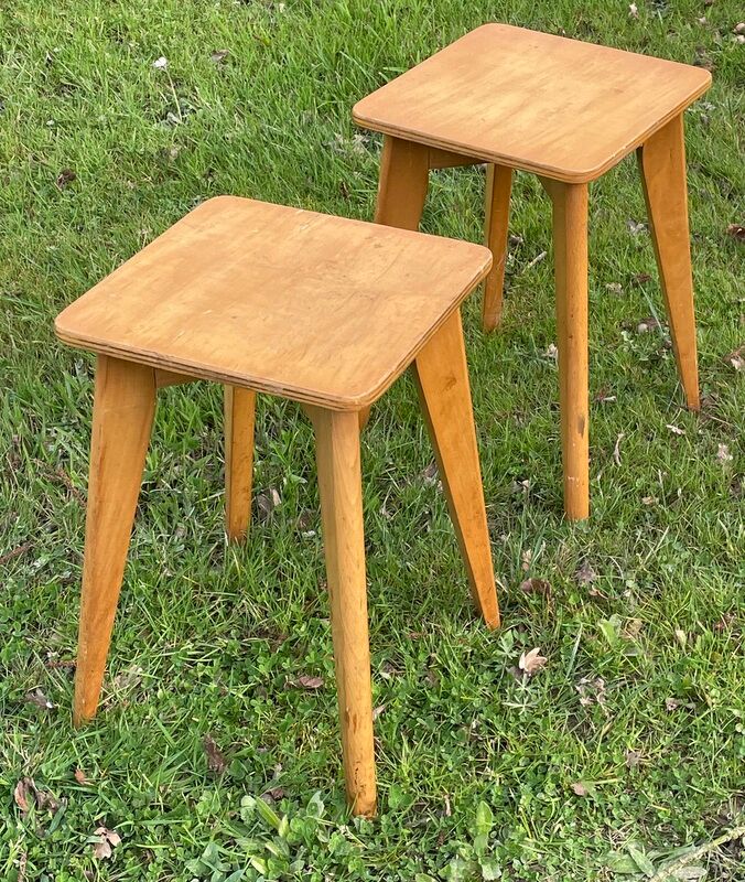 Pair of blond beech stools, Vintage 1970