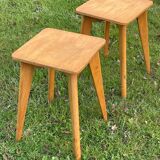Pair of blond beech stools, Vintage 1970