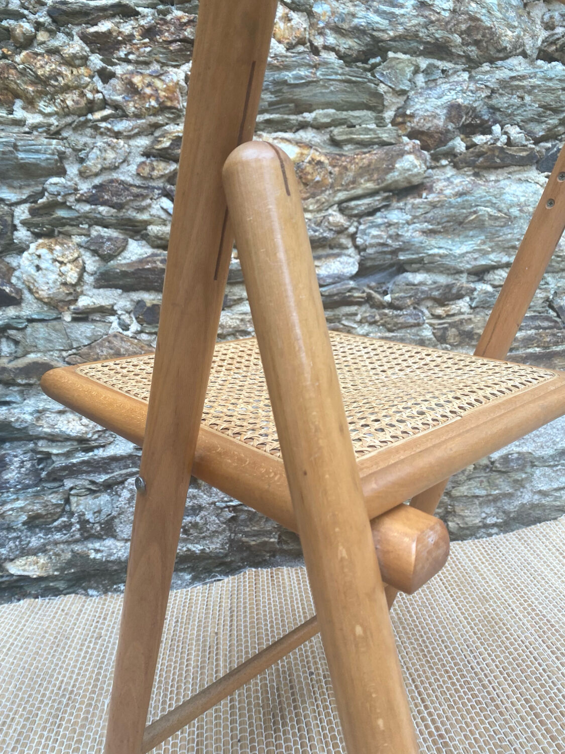 80s wooden and cane folding chair