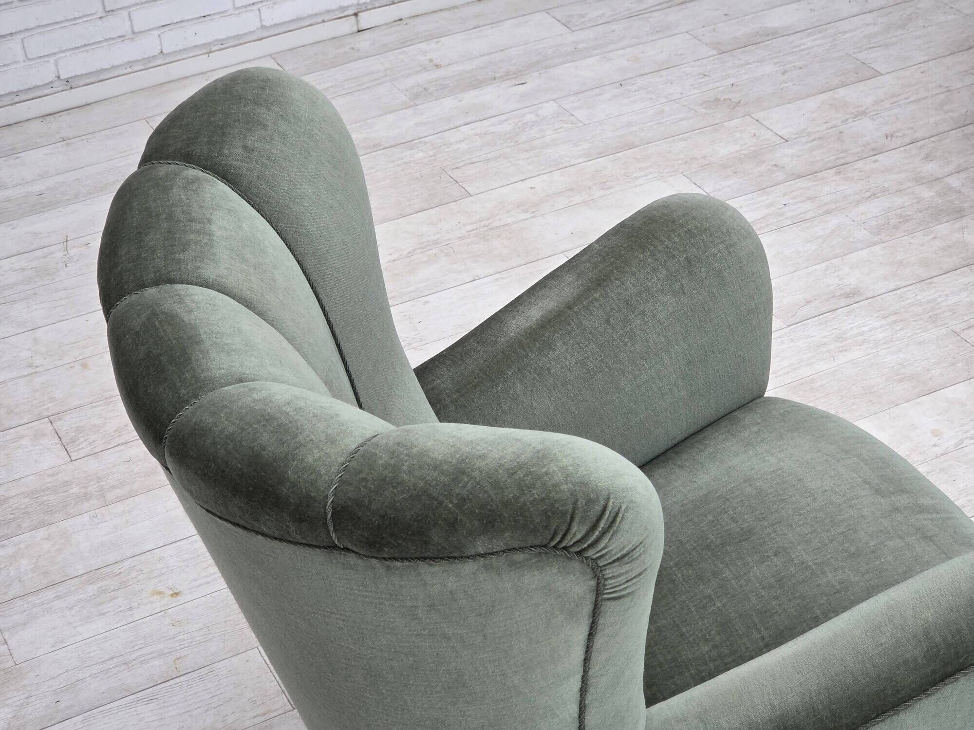 1960s, Danish highback relax chair, furniture velour, ash wood.