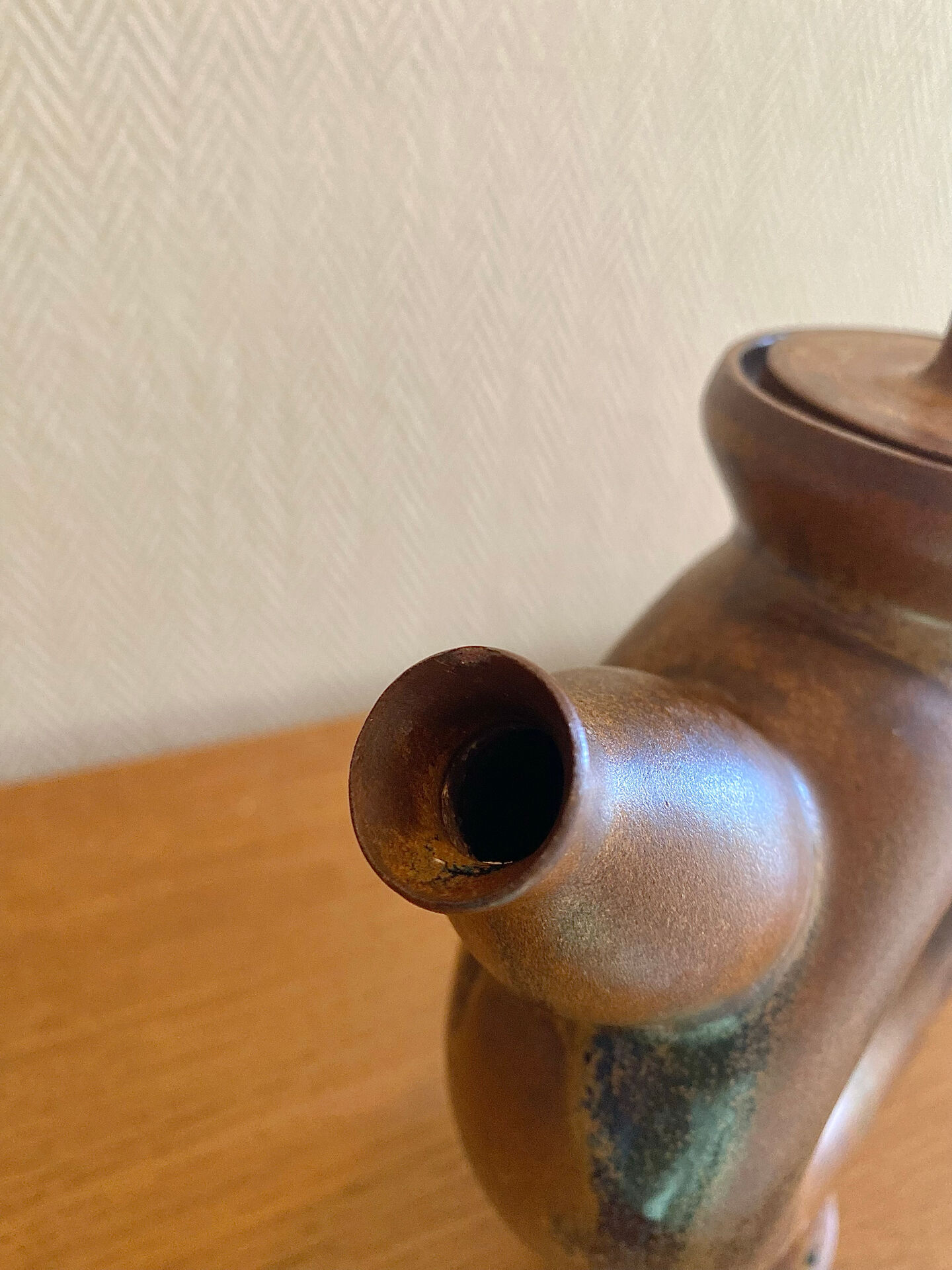 Glazed stoneware sculptural teapot signed