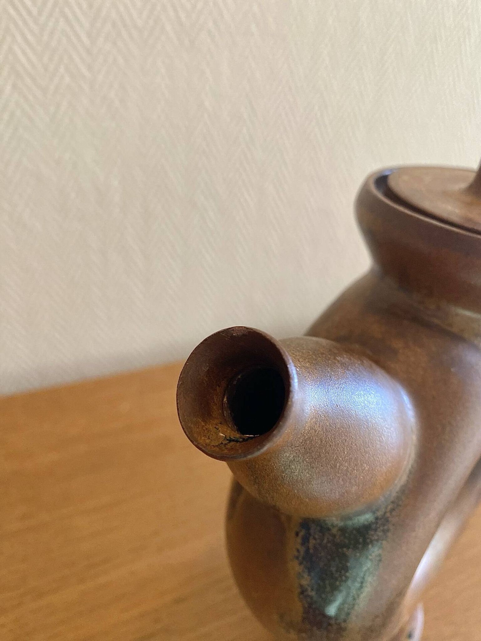 Glazed stoneware sculptural teapot signed