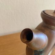 Glazed stoneware sculptural teapot signed