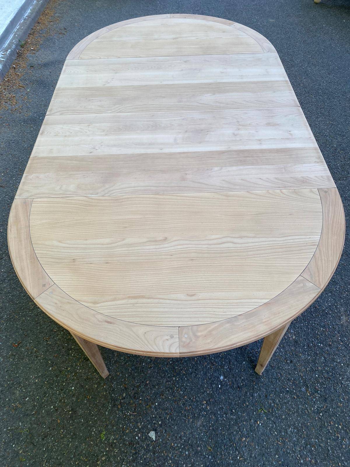 Louis XVI extendable round table in solid raw oak 210cm 19th century