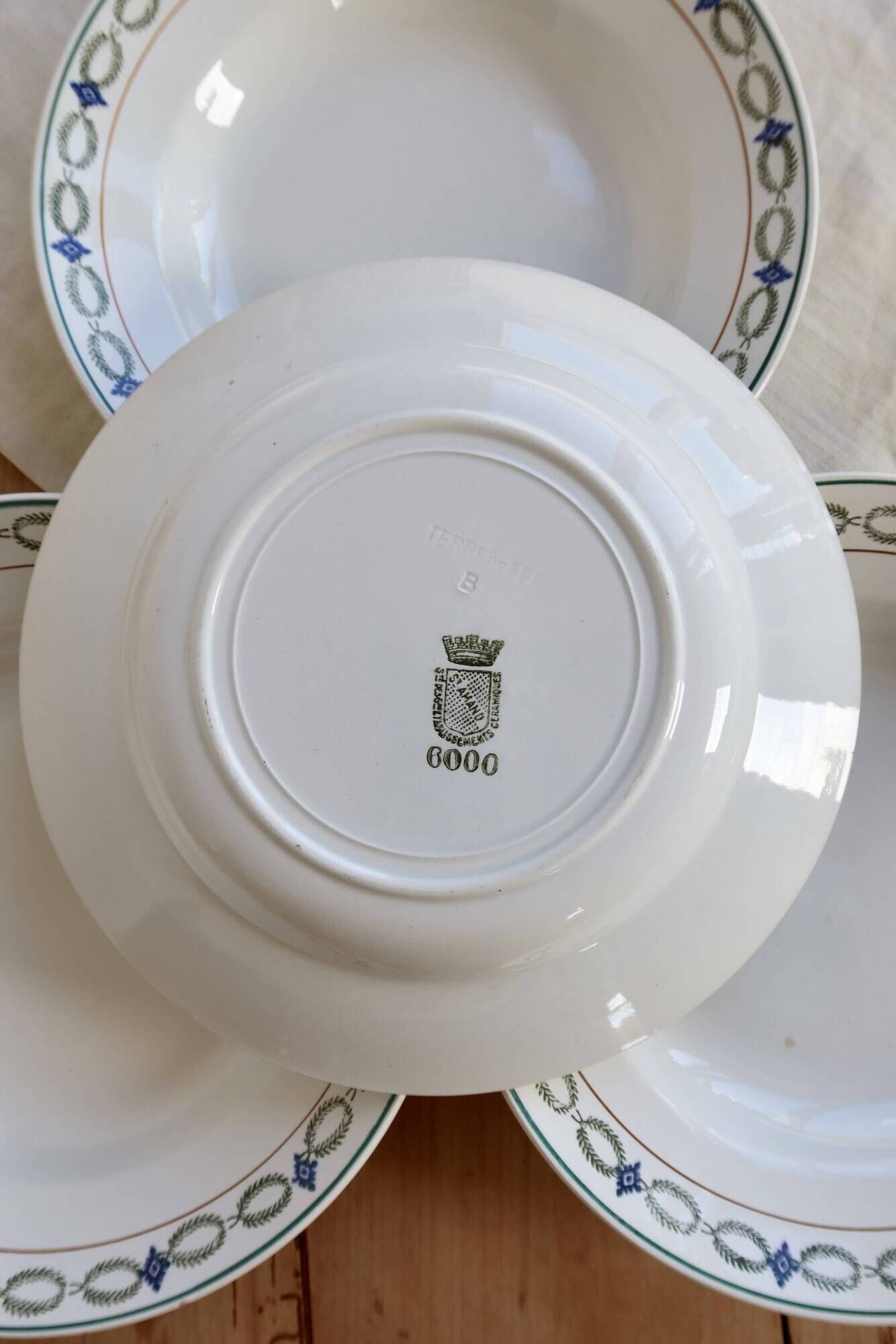 4 vintage deep plates, ironstone Saint Amand model 6000