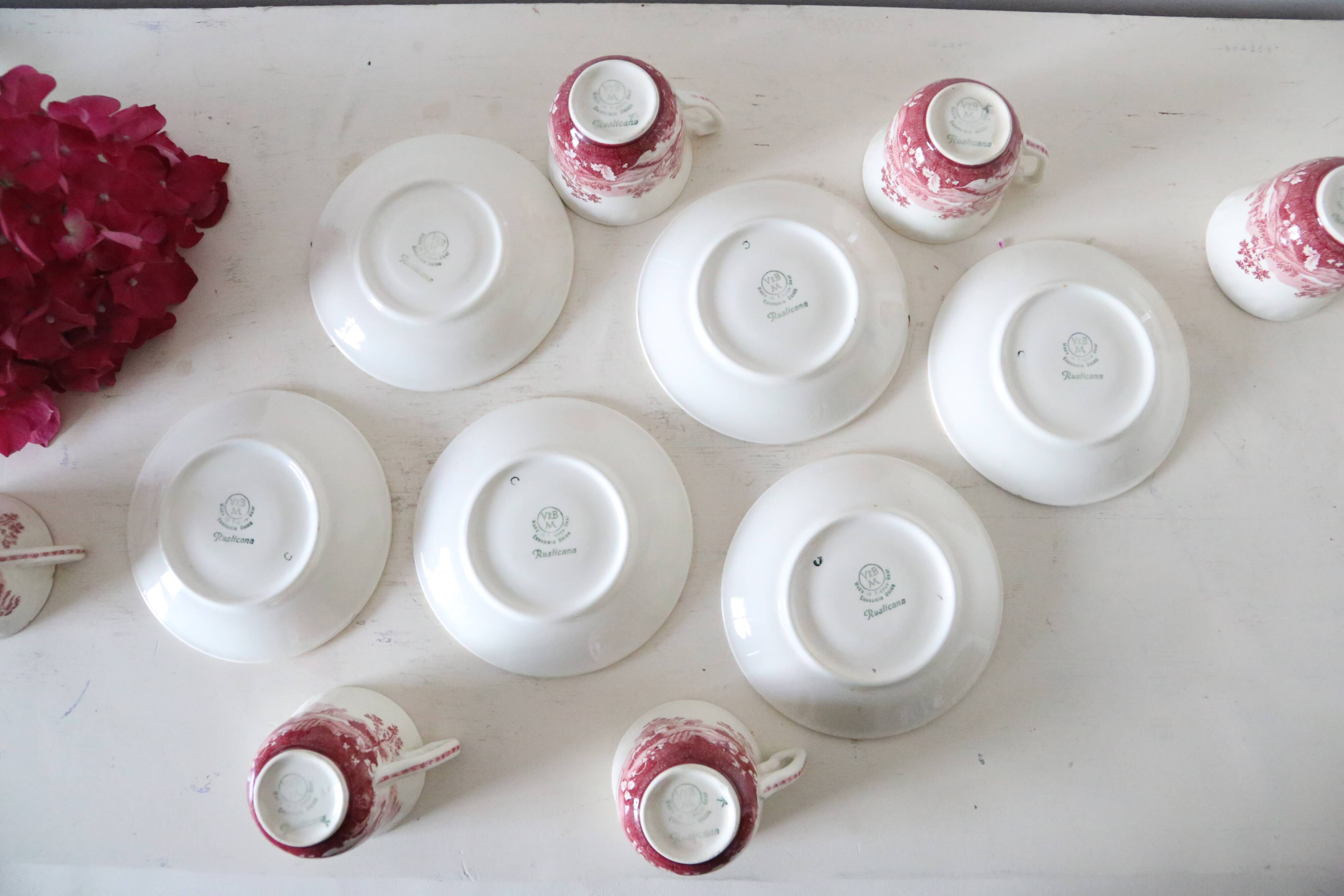 Set of 6 coffee cups and saucers, Villeroy & Boch, Rusticana rose model