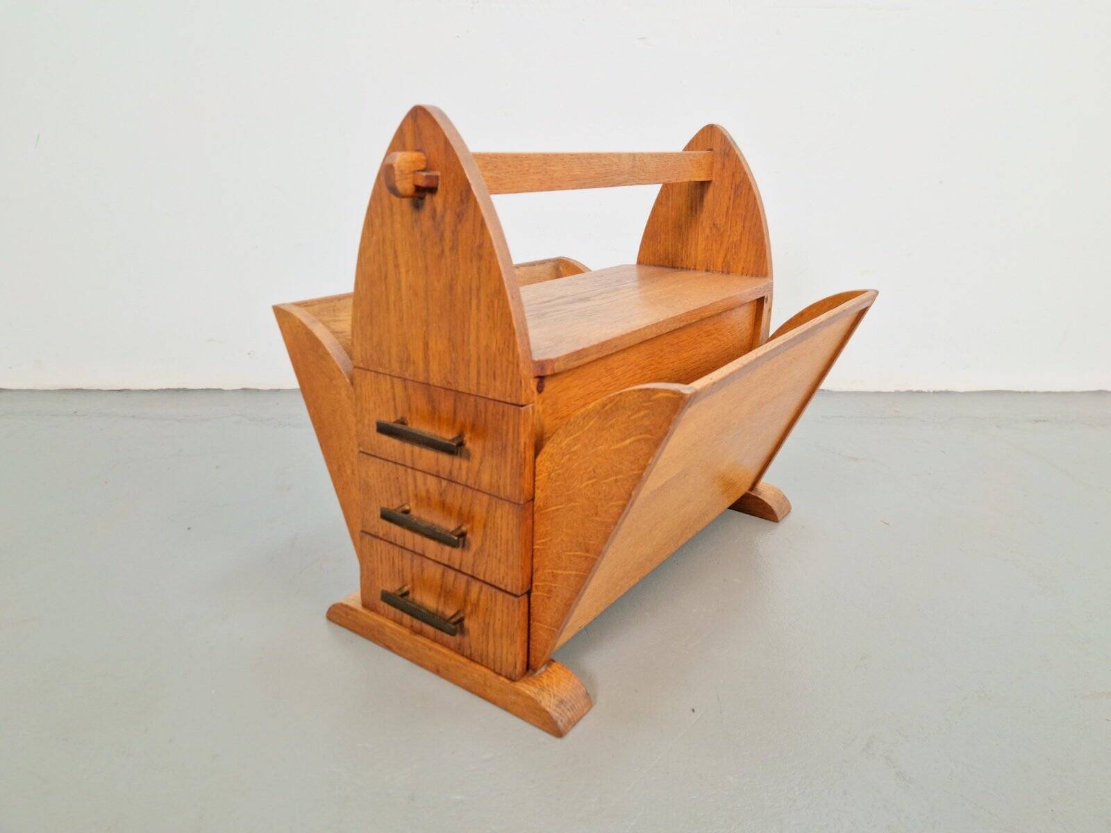 Art Deco Magazine Rack with Three Drawers, 1930s