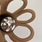 Suspension in the shape of a flower made of handcrafted ceramic, raw red stoneware mid-century.