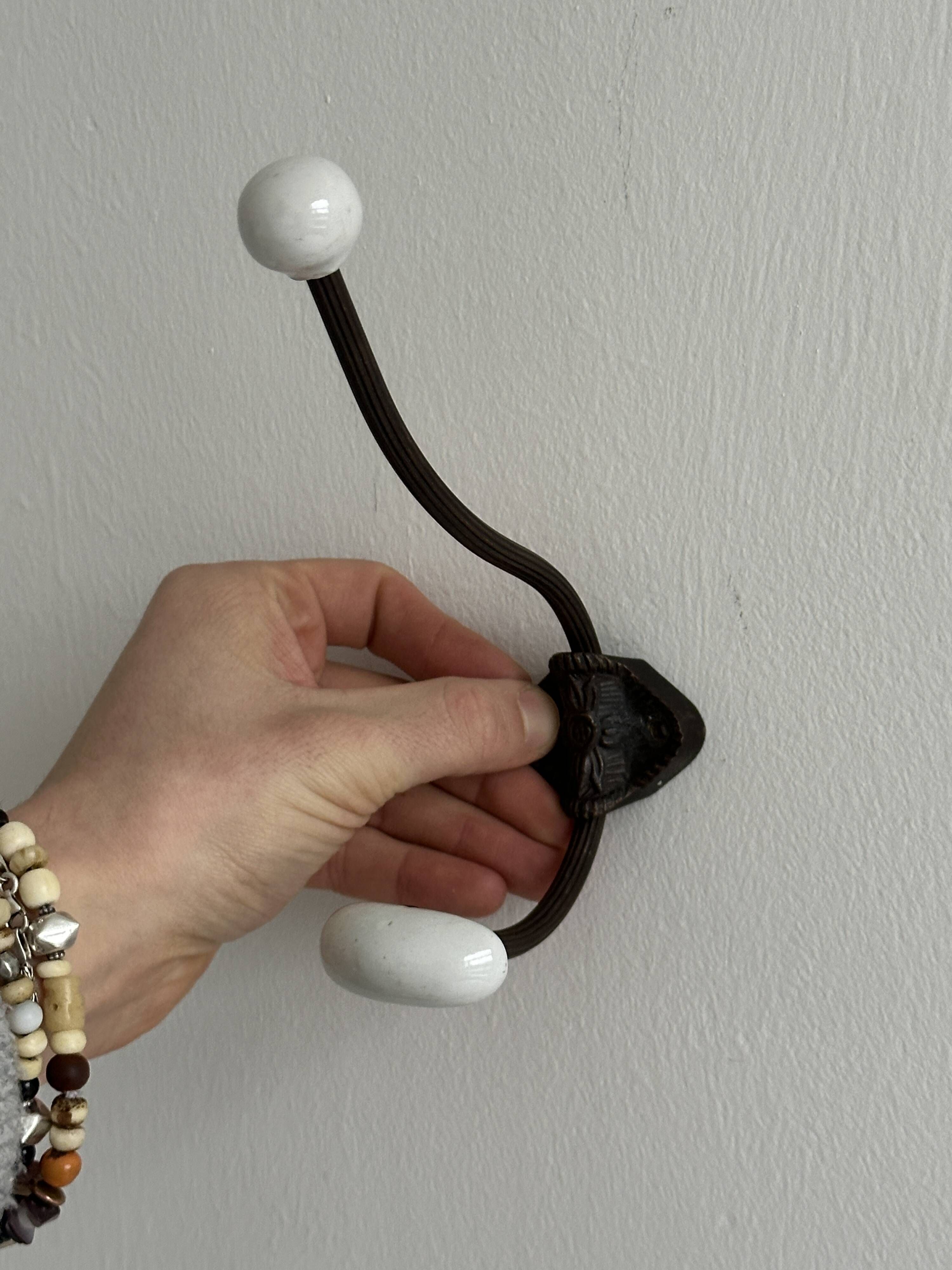 set of 2 metal and porcelain ceramic hooks