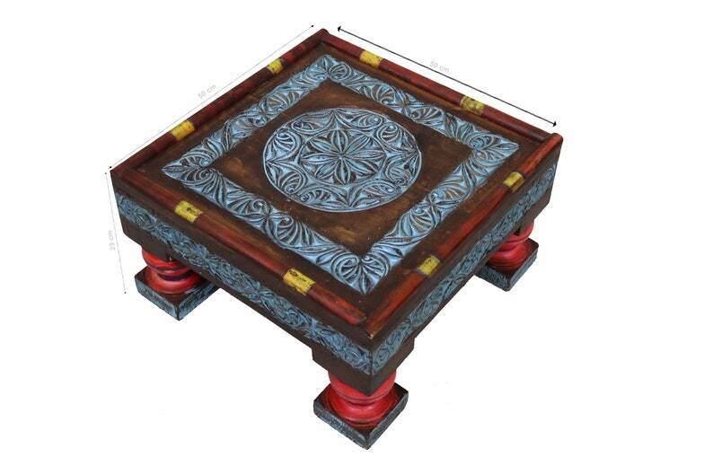 50 x 50 cm hand-carved solid wood tea table