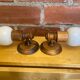 Vintage 1970s Pair of Wall Lights Beech + White Opaline Glass