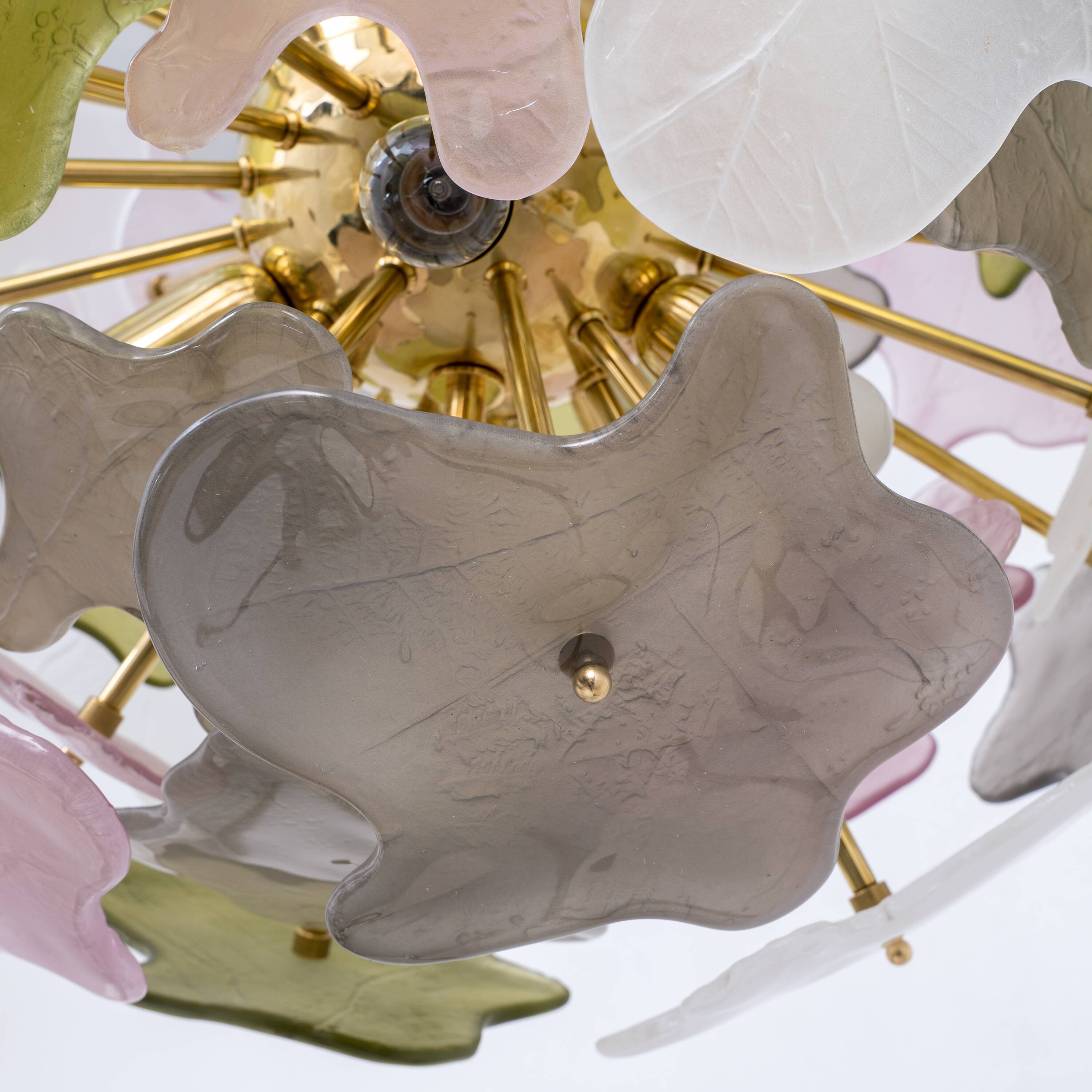 Italian Murano Glass Sputnik Chandelier in Pastel Colors and Polished Brass