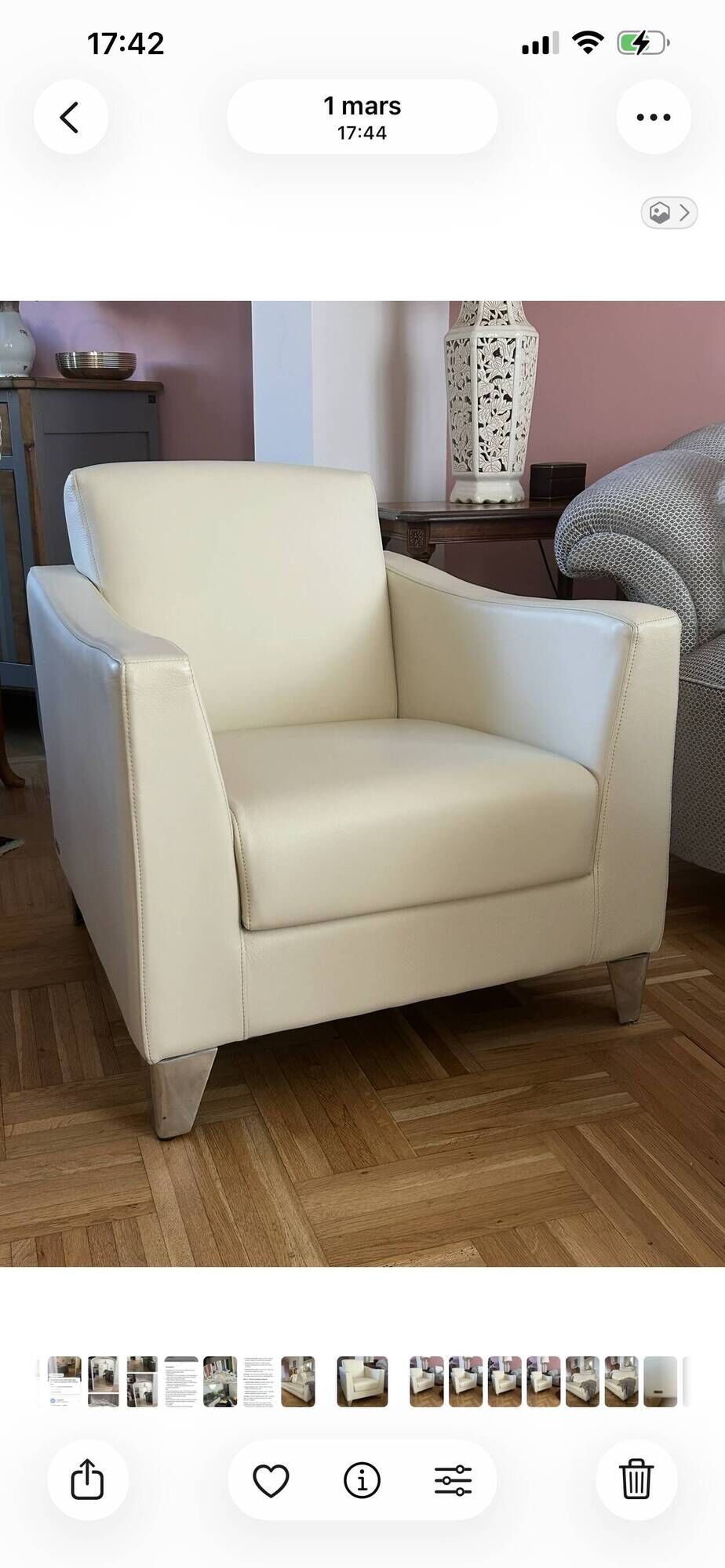 High-end burov ivory leather armchair - as new (never used)