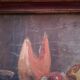 Tableau , huile sur carton  , nature morte coupe de fruit signée Bello