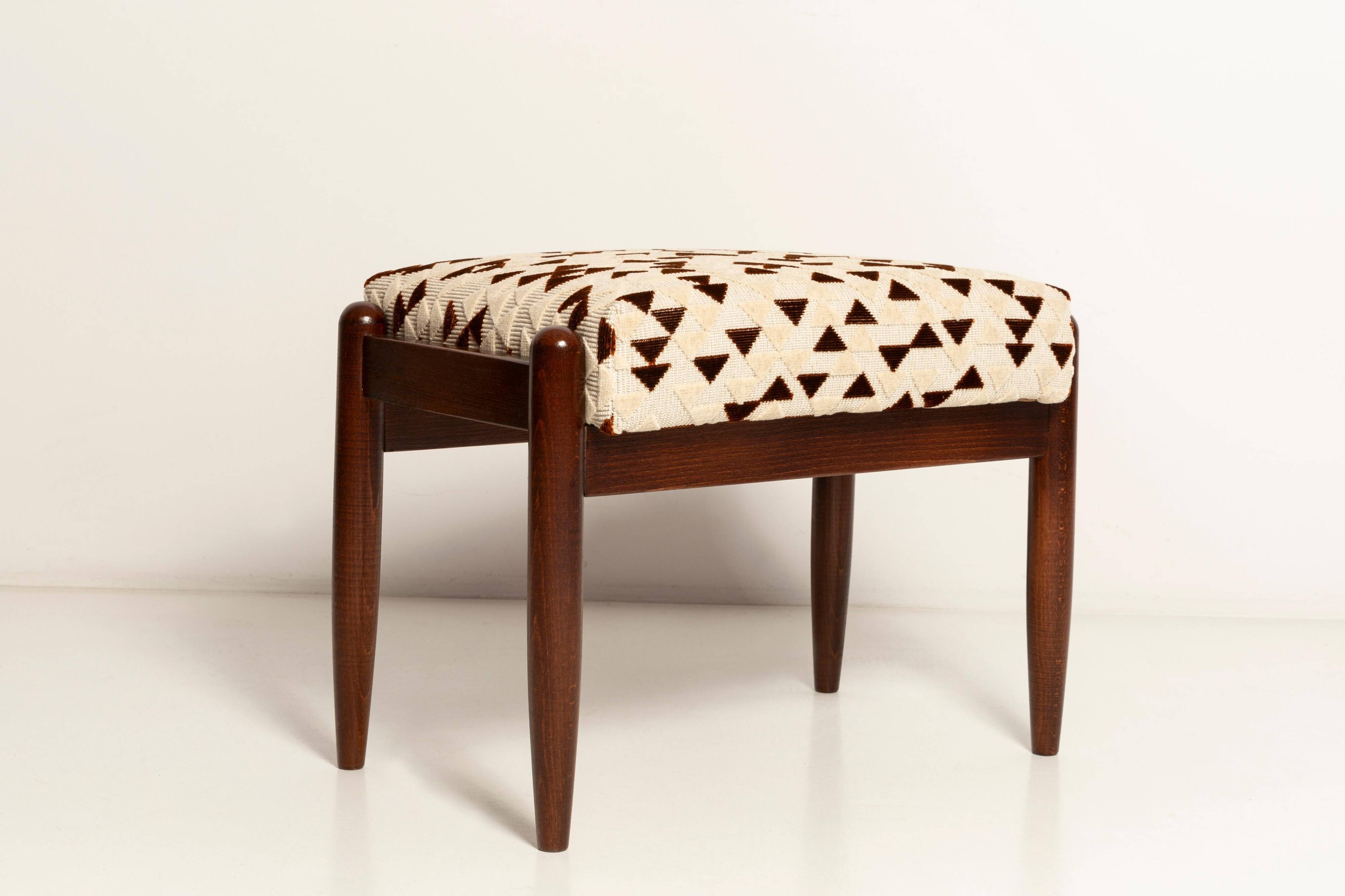 Two GFM mid-century stools in jacquard designed by Dedar, E. Homa, Europe, 1960s.