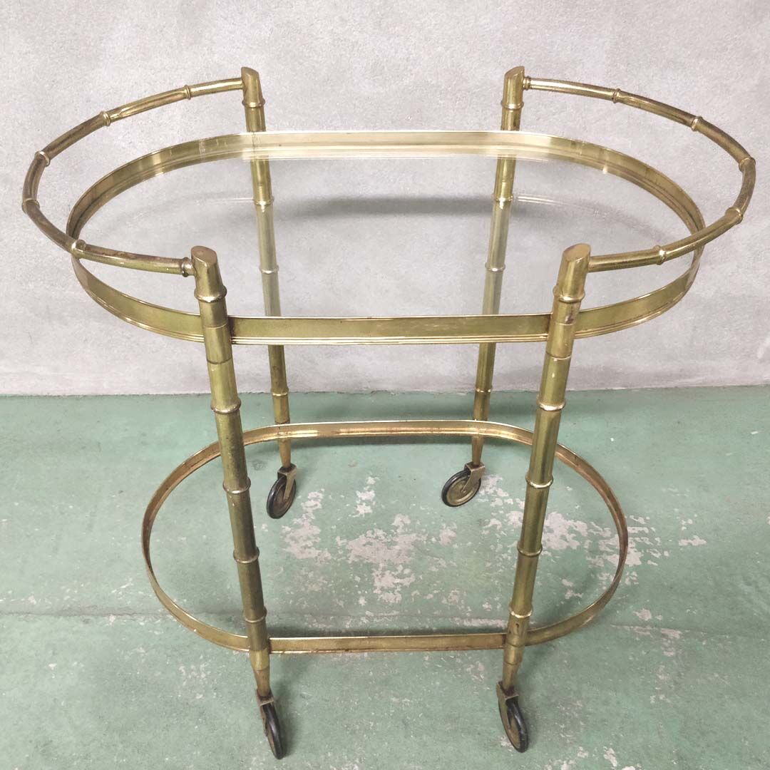1960s golden bamboo metal serving trolley