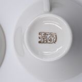 6 vintage porcelain cups and sub-cups France white brand SEP with gilded net