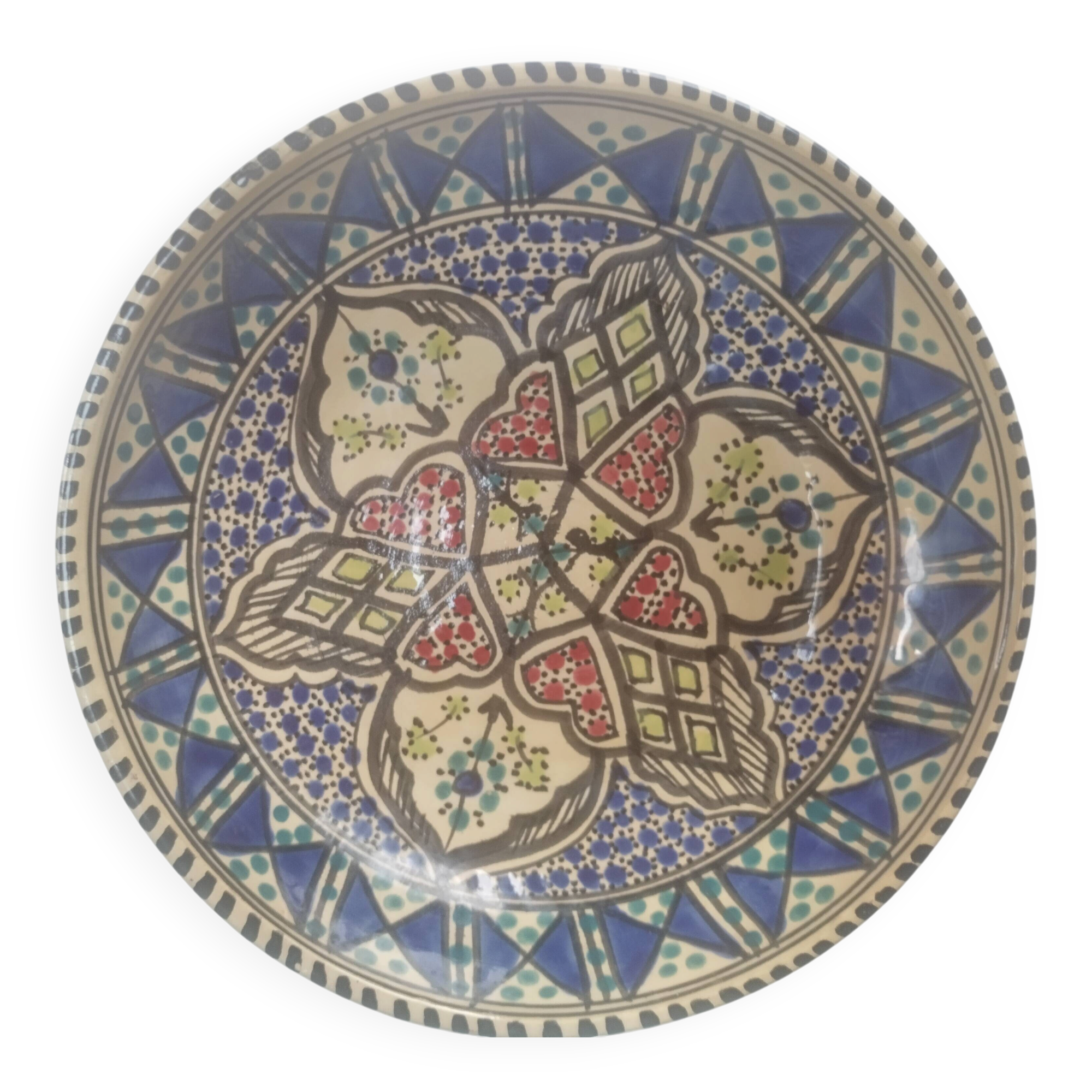 Antique Tunisian ceramic plate, signed and numbered.