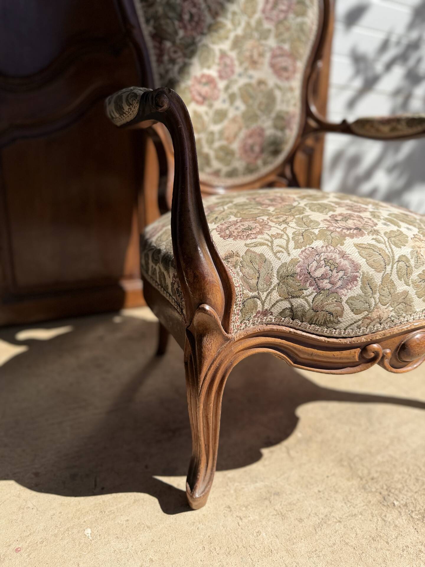 Antique Louis XV cabriolet armchair - floral fabric