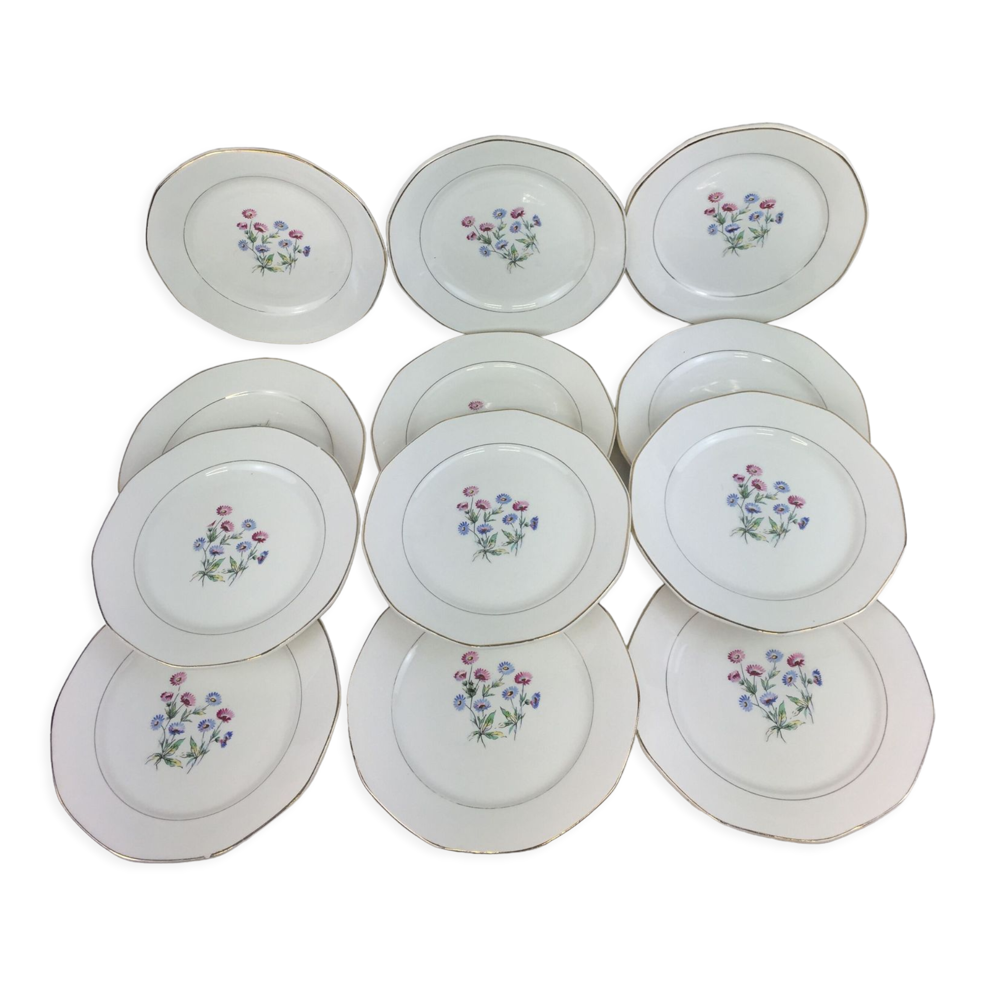 12 antique dessert plates made in France Digoin Sarreguemines