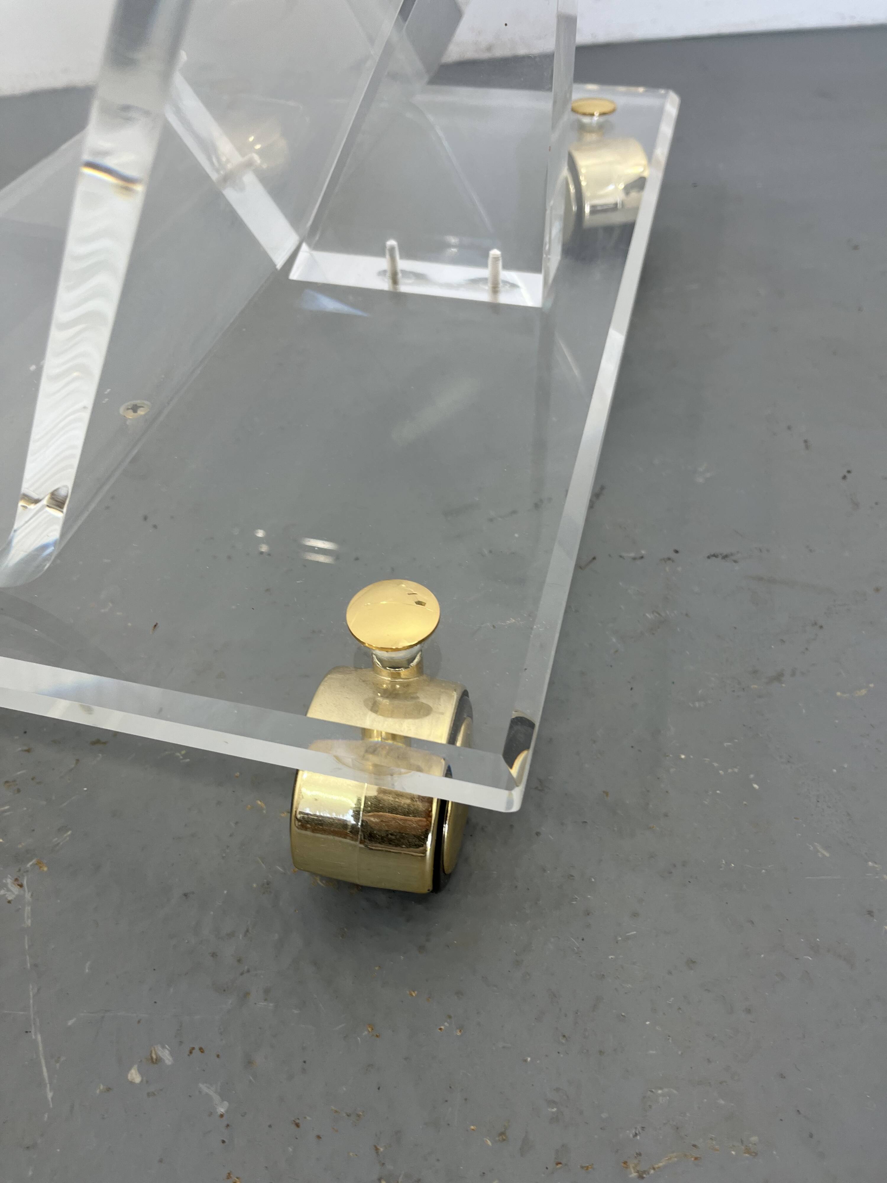 Vintage Acrylic Magazine Rack with Gold / Brass details, Plexiglas