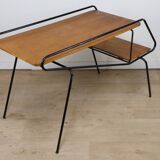 Vintage side coffee table in black lacquered metal and oak, 1950