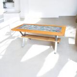 Vintage 70s design coffee table, wooden and ceramic top with aluminium legs.